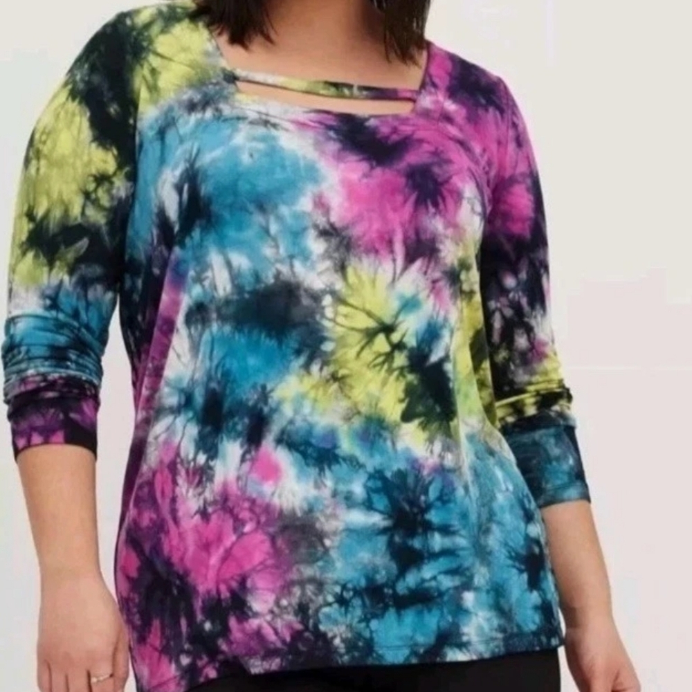3x 4x 5x 6x Torrid Lovesick Tie Dye Long Sleeve Jersey Knit Strappy Tunic Top